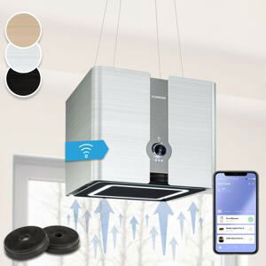 Klarstein Futurelight Smart, Ostrůvkový odsavač par, Recirkulace, 420 m³/h, LED nerezová ocel
