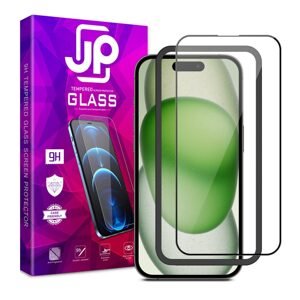 JP 3D sklo s instalačním rámečkem, iPhone 15, černé