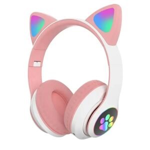 Cat Ear Bluetooth sluchátka s mikrofonem pro děti, růžové