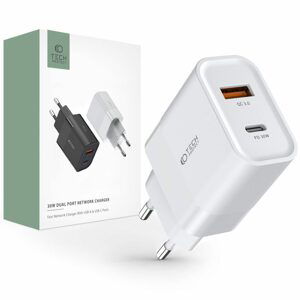 Tech-Protect C30W 2-portová nabíječka, PD30W/QC3.0, bílá