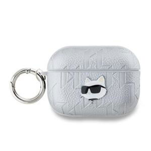 Karl Lagerfeld PU Embossed Choupette Head Pouzdro pro AirPods Pro 2 Silver