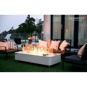 Luxusní mramorový bílý stůl s plynovým ohništěm do zahrady a na terasu + dekorační sklo