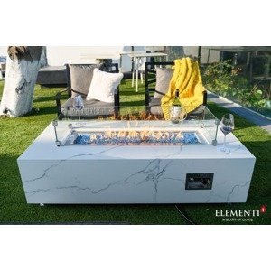 Keramický stůl z bílého mramoru jako luxusní plynové ohniště + dekorační sklo