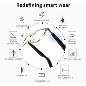AI Smart brýle dotykové s UV ochrana + reproduktory + hlasový asistent + telefonování