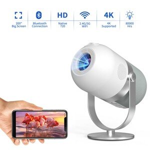 Přenosný projektor - Wifi dataprojektor až 4K podpora + 5.0 Bluetooth + 4500 lumenů - až 200" promítací plocha