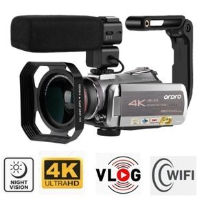 4K videokamera ordre AZ50 s nočním viděním + WiFi + teleobjektiv + makro objektiv + LED světlo + kufřík (FULL SET)