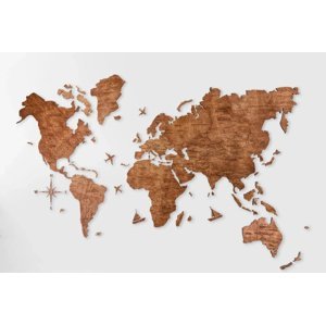 Obraz na zeď mapa světa - Barva dub 200 cm x 120 cm
