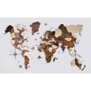 3D obraz na stěnu mapa světa - dřevěná mapa 300 cm x 175 cm