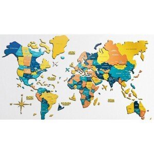 Dekorační dřevěná 3D mapa světa - SUNRISE 150 cm x 90 cm
