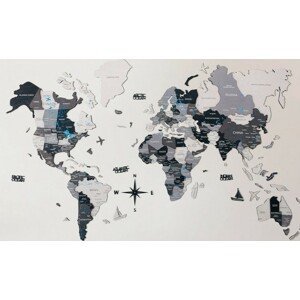 3D mapa světa na stěnu ze dřeva - NORD 100 x 60cm