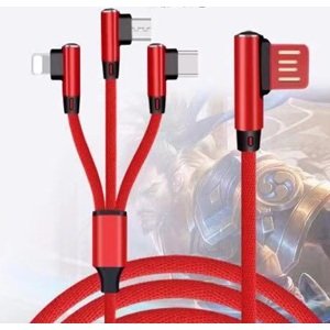 Pletený nabíjecí kabel 3V1 s 90 ° designem konektoru - Micro USB, Lightning, USB-C s délkou 1,5 metru