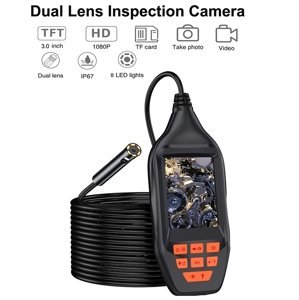 Endoskop kamera 2x duální s FULL HD + 3" displej + LED světla + 15m kabel + IP67