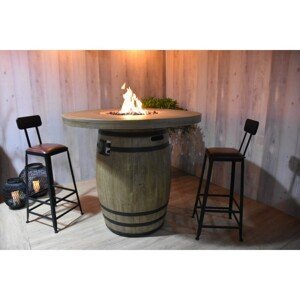 Kruhové plynové ohniště + barový stůl z litého betonu s luxusním designem dřevěný Sud
