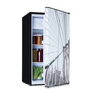 Klarstein CoolArt 79 l, kombinovaná lednice s mrazákem, EEK E, mrazicí prostor 9 l, designové dveře