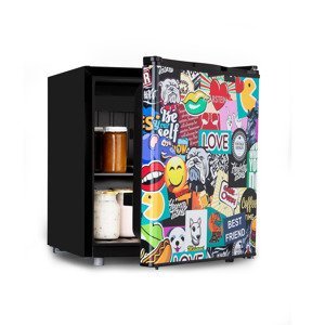Klarstein Cool Vibe 46+, lednice, F, 46 litrů, VividArt Concept, ve stylu stickerbomb