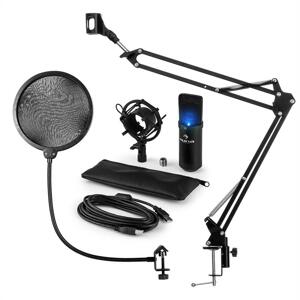 Auna MIC-900B-LED, USB MIKROFONNÍ SADA V4, ČERNÁ, kondenzátorové mikrofony, POP FILTER, mikrofonní rameno, LED