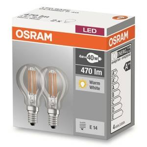 OSRAM E14 4W 827 LED žárovka - kapka, sada 2ks