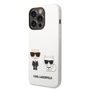 Pouzdro Karl Lagerfeld and Choupette Liquid Silicone zadní kryt pro Apple iPhone 14 PRO White