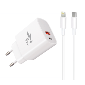 Nabíječka BEEPower Dual BC-4 USB-A + USB-C PD QC 3.0 20W 3A + Lightning kabel pro iPhone 12, 13, 14