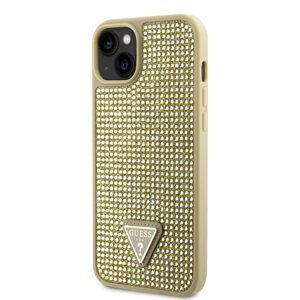 Pouzdro Guess Rhinestones Triangle Metal Logo kryt pro Apple iPhone 14 Gold