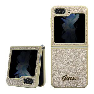 Pouzdro Guess PC/TPU Glitter Flakes Metal Logo zadní kryt pro Samsung F731 Galaxy Z Flip 5 Gold