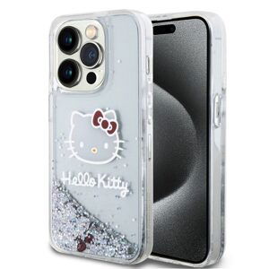 Pouzdro Hello Kitty Liquid Glitter Electroplating Head Logo pro Apple iPhone 15 PRO Transparent