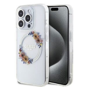 Pouzdro Guess PC/TPU Flowers Ring Glossy Logo MagSafe pro Apple iPhone 13 PRO Transparent