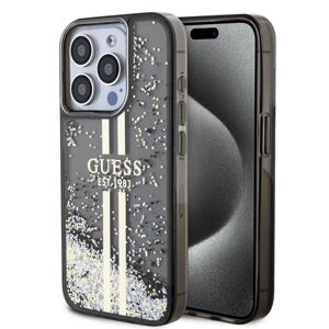 Pouzdro Guess PC/TPU Liquid Glitter Gold Stripe zadní kryt Apple iPhone 15 PRO MAX Black