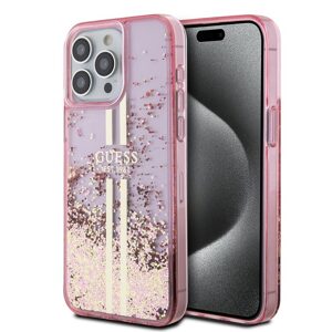 Pouzdro Guess PC/TPU Liquid Glitter Gold Stripe zadní kryt Apple iPhone 15 PRO MAX Pink