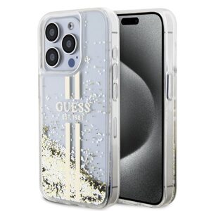 Pouzdro Guess PC/TPU Liquid Glitter Gold Stripe zadní kryt Apple iPhone 15 PRO Transparent