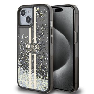 Pouzdro Guess PC/TPU Liquid Glitter Gold Stripe zadní kryt Apple iPhone 15 Black