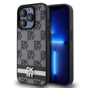 Pouzdro DKNY PU Leather Checkered Pattern and Stripe Apple iPhone 13 PRO Black