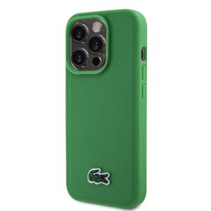 Pouzdro Lacoste Iconic Petit Pique Woven Logo Magsafe zadní kryt Apple iPhone 15 PRO Green