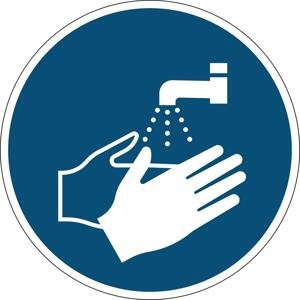 Durable Etiketa "Umyjte si ruce" - výstražná značka, snímatelná, 430 mm, modrá