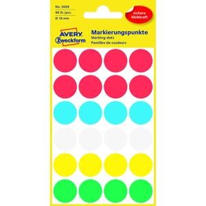 Kulaté etikety Avery Zweckform - mix barev, průměr 18 mm, 96 ks