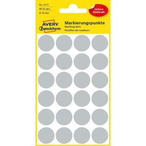 Kulaté etikety Avery Zweckform - šedé, průměr 18 mm, 96 ks