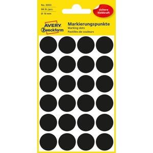 Kulaté etikety Avery Zweckform - černé, průměr 18 mm, 96 ks