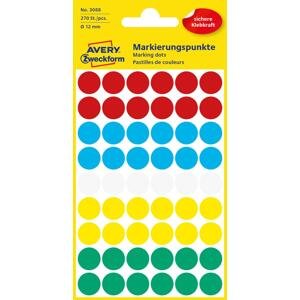 Kulaté etikety Avery Zweckform -mix barev, průměr 12 mm, 270 ks