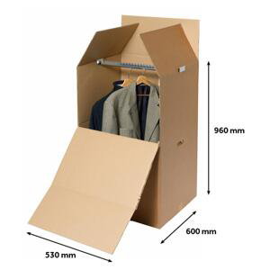 Klopová krabice stěhovací - šatní, tyč na ramínka, vyseknuté otvory pro ruce - 615 x 545 x 990 mm