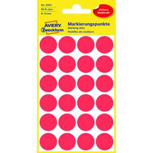 Avery Zweckform Samolepicí kulaté etikety Avery - červené, průměr 18 mm, 96 ks