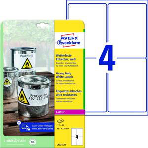 Avery Zweckform Velmi odolné etikety, 99,1 x 139 mm, bílé, 80 ks
