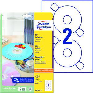 Avery Zweckform Samolepicí etikety na CD/DVD Avery ClassicSize - průměr 117 mm, 50 ks