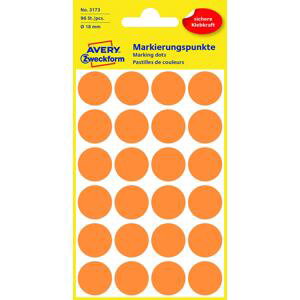 Kulaté etikety Avery Zweckform - neon oranžová, d=18 mm