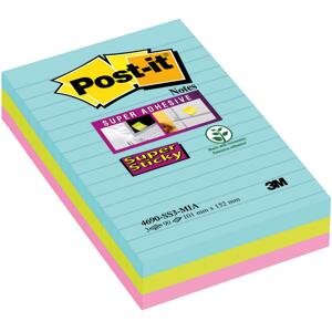 Bločky Post-it Super Sticky Miami - 101 x 152 mm, mix barev, 3 ks