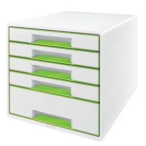 Zásuvkový box LEITZ WOW WOW - A4+, plastový, bílý  se zelenými prvky