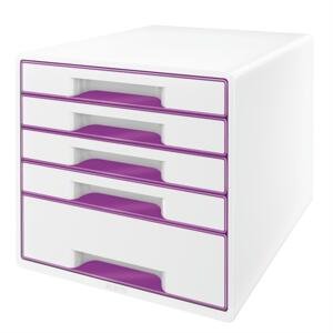 Zásuvkový box LEITZ WOW WOW - A4+, plastový, bílý s purpurovými prvky