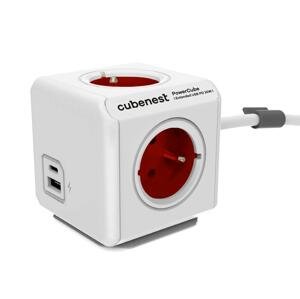 Prodlužovací přívod PowerCube Extended - 4 zásuvky, USB A+C, červená