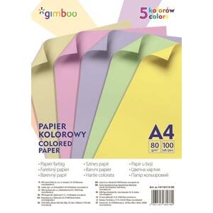 Gimboo Barevné papíry Gimboo A4 - složka 100 listů, 5 pastelových barev