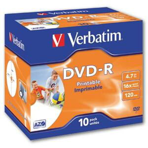 Disky DVD-R Verbatim Printable - potisknutelné, standard box, 10 ks