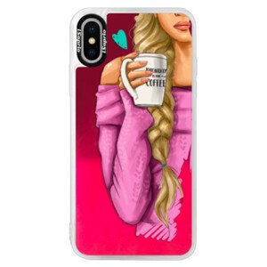 Neonové pouzdro Pink iSaprio - My Coffe and Blond Girl - iPhone XS